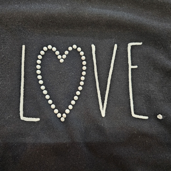 NWT! Rae Dunn Black Puff Sleeve “LOVE” Sweater XL - Picture 1 of 12